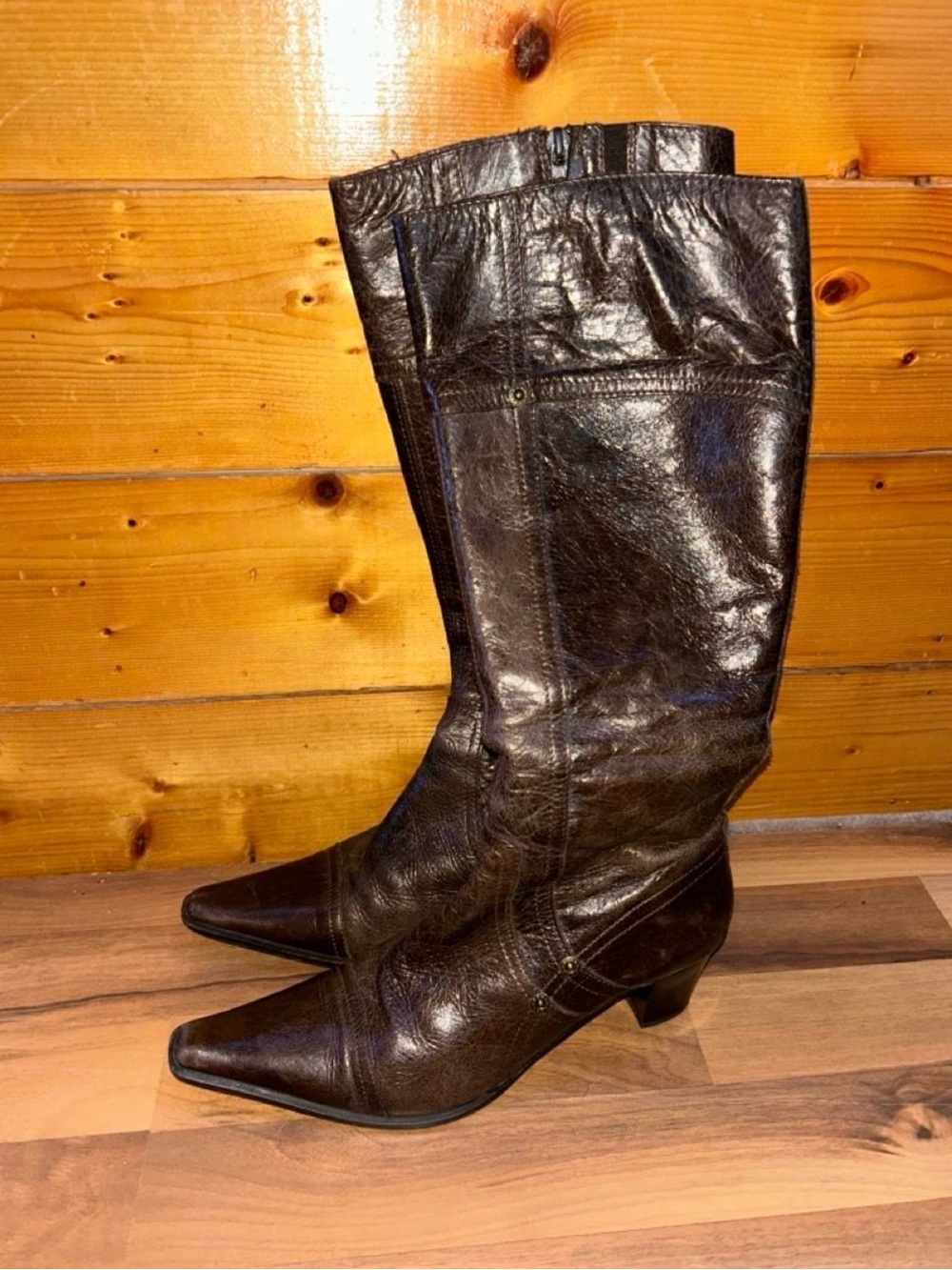 Women's Dark Brown Leather Mid-Calf Boots